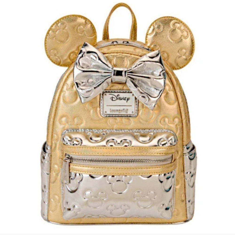 Loungefly Minnie Mouse Gold and Silver Metallic Quilted Mini Backpack